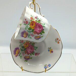 Royal Grafton Teacup & Saucer Fine Bone China Made in England Floral Gold Trim